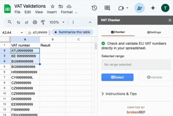 VAT Checker in action - validation example